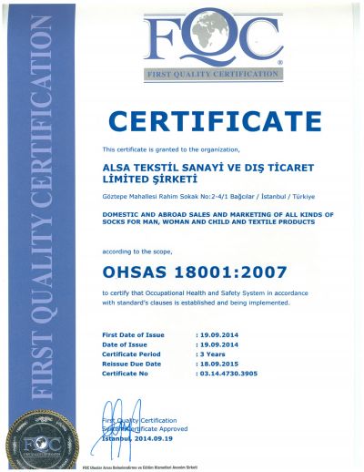 FIRST QUALITY CERTIFICATION